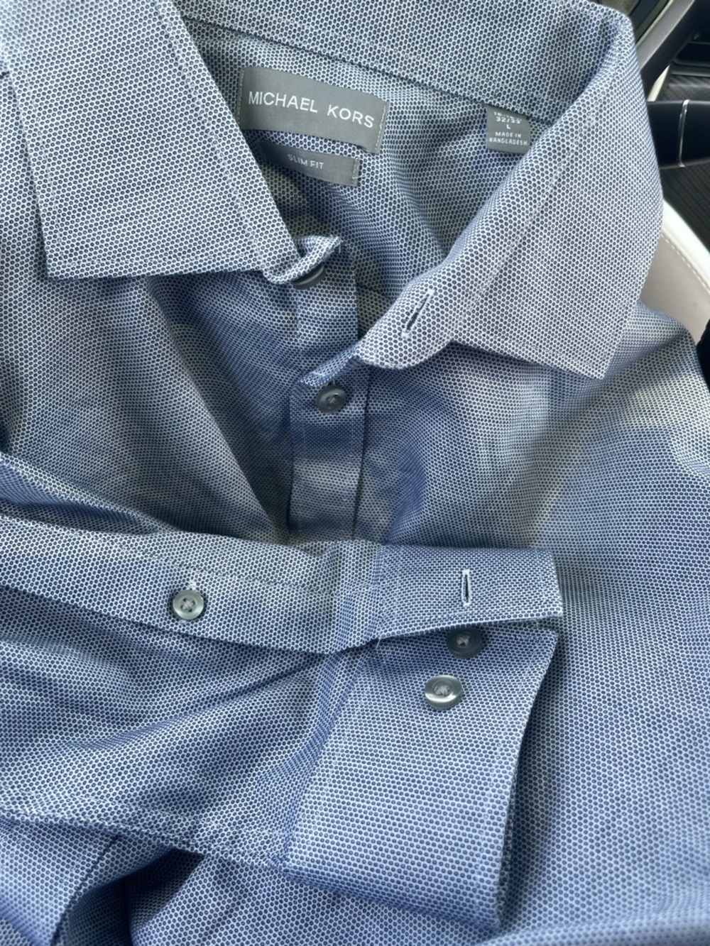 Michael Kors Men's Light Blue Micro-Pattern Dress Shirt button down long sleeve